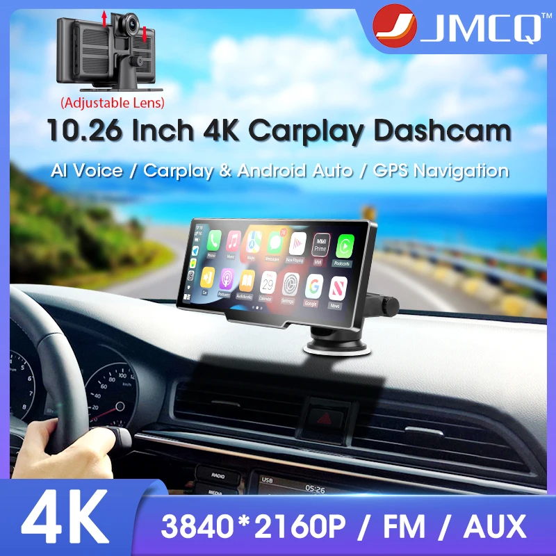 10.26″ 4K Dash cam Car DVR Video Player Wireless Carplay Android Auto Car Monitor Multimedia GPS Rearview Camera Dashboard
