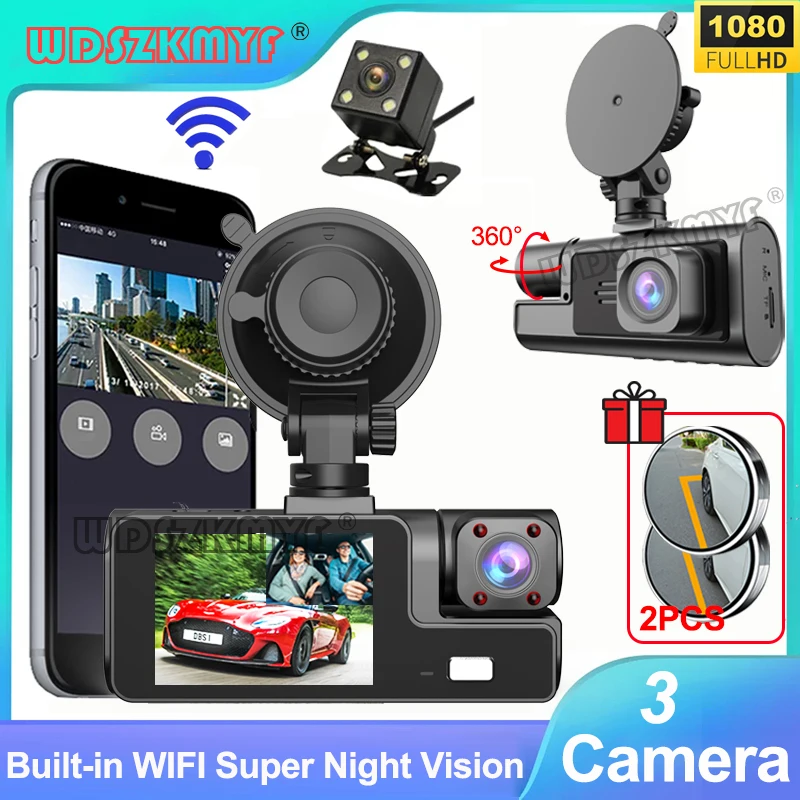 3Channel Dash Cam for Cars Inside Car DVR WiFi Camera for Vehicle 1080P Video Recorder Black Box Rear View Camera Car Assecories