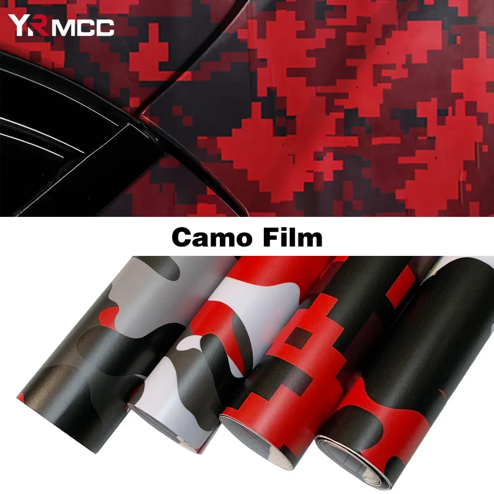 Car Camo Vinyl Film Red Series Car Sticker Color Change Film PVC Waterproof Self Adhesive Camouflage Wrap for Motorcycle Auto