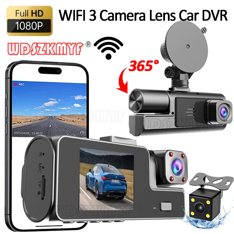 Car DVR 3 Channel 1080P Dash Cam for Cars WIFI Video Recorder 2Inch Rear View Camera for Vehicle Black Box Car Assecories