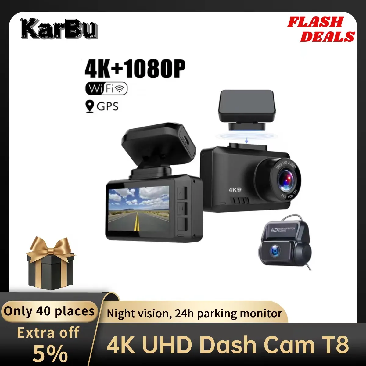 Dashcam 4K GPS WIFI 24h Parking Monitor Dash Cam For Car Camera Front And Rear Dual Dvrs Per Auto Kamera Samochodowa Rejestrator