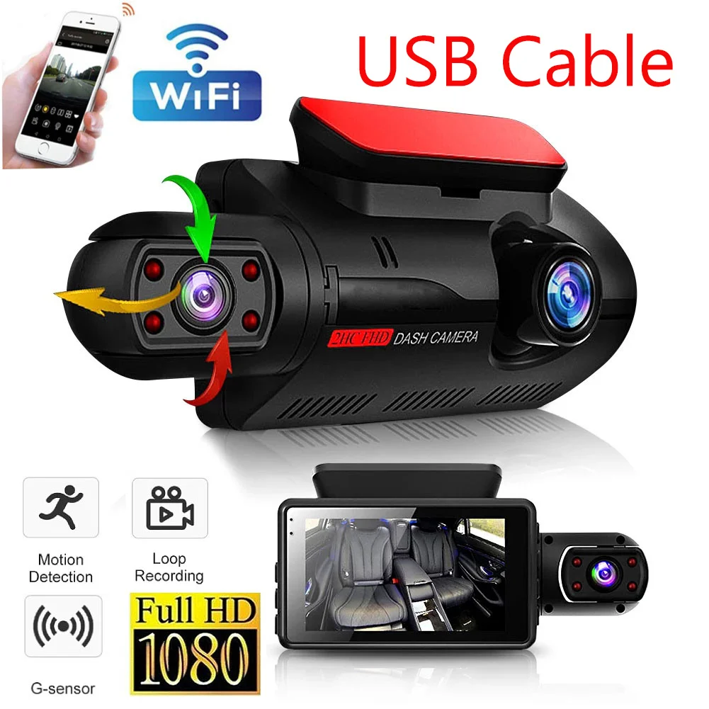 Dual Lens Dash Cam for Cars Black Box HD 1080P Car Video Recorder with WIFI Night Vision G-sensor Loop Recording Dvr Car Camera
