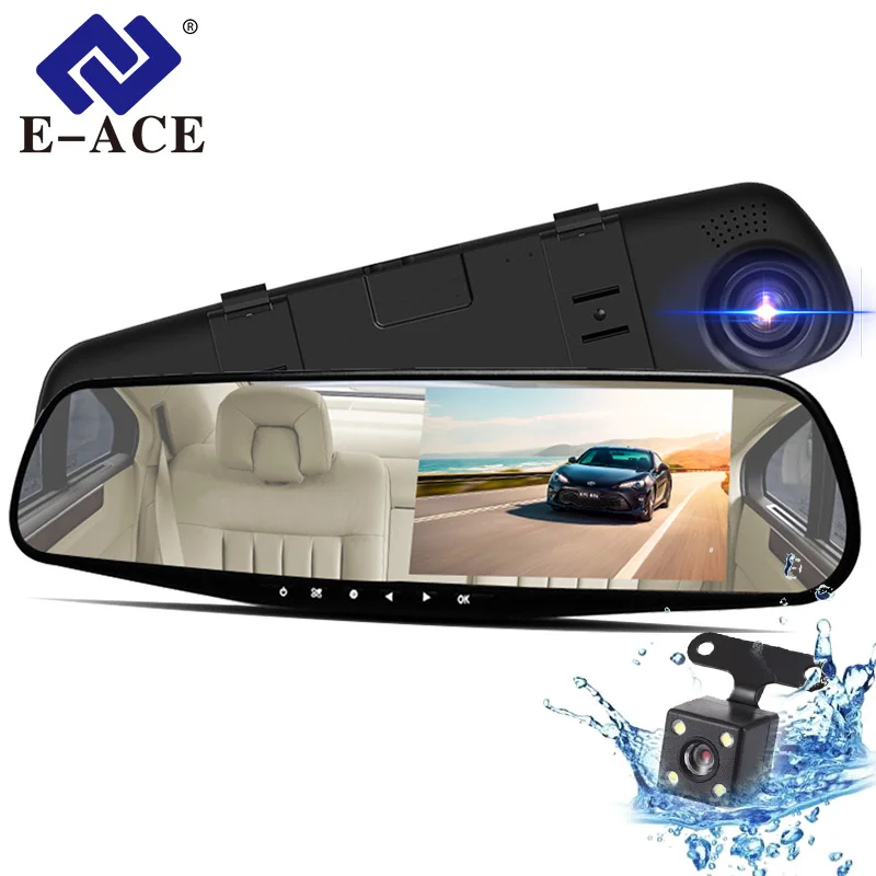 E-ACE Car Dvr Mirror FHD 1080P Dash Camera 4.3 Inch DVRs Support Rearview Camera Video Recorder Camcorder Auto Registrar Dashcam