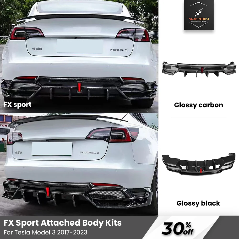 FX Sport Model3 Rear Diffuser For Tesla Model 3 Body Kits Tesla Rear Spoiler Bumper Lip Tesla 2020-2023 Exterior Tuning