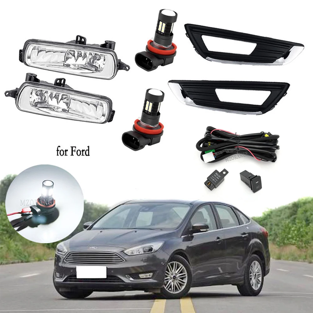Fog Lights Led for Ford Focus 2015 2016 2017 2018 Halogen Headlight Fog Lamp Cover Grille Frame Driving Lamp Car Accessories