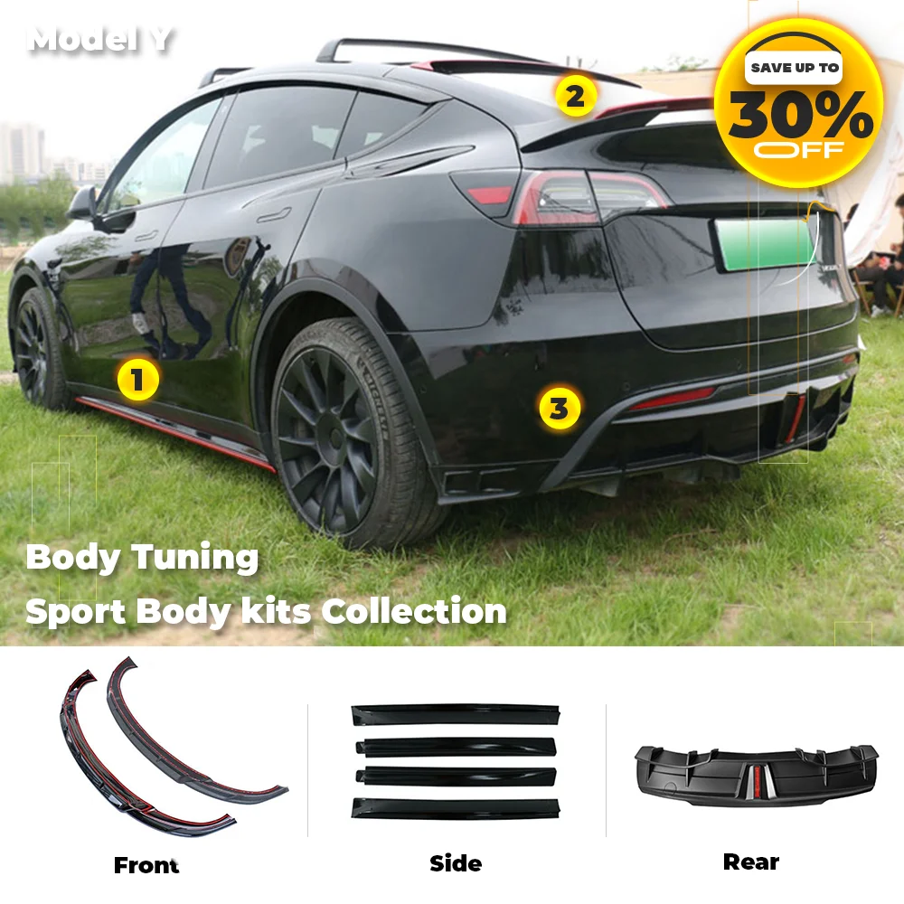 Nirvana For Tesla Model Y 2020- 2024 Sport Body Kits Rear Diffuser Side Splitter Spoiler Front Bumper Lip Tesla 2023 Tuning