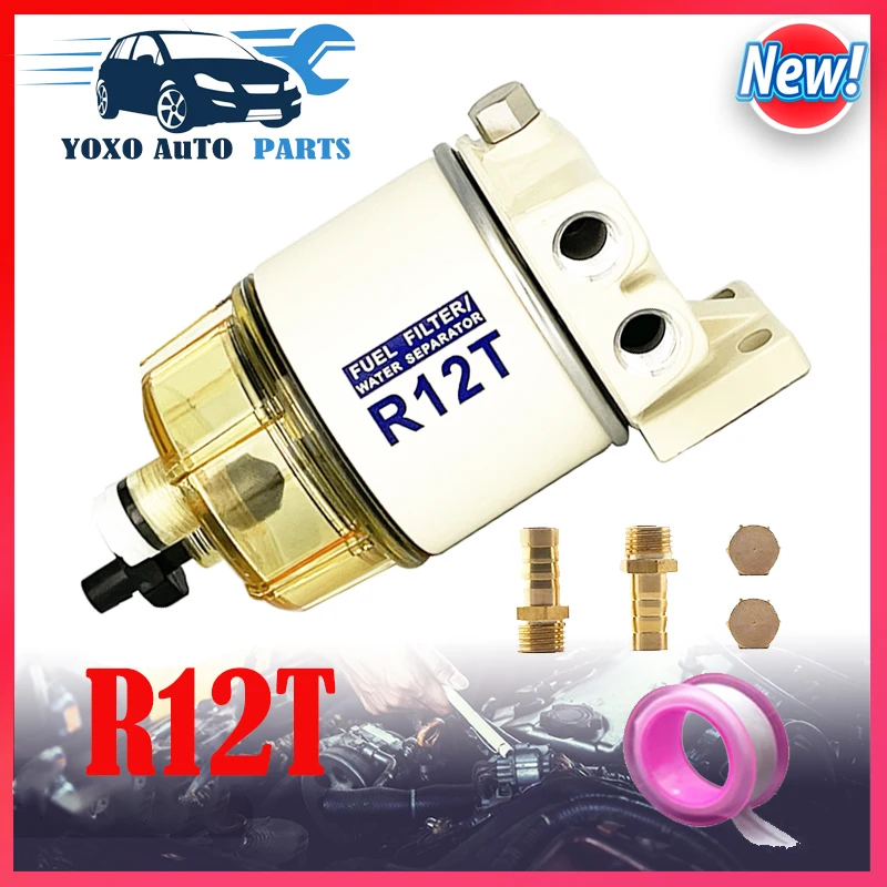 R12T Fuel Filter Water Separator Complete Kit – Marine SPIN-ON R12T Filter Replaces S3240 120AT NPT ZG1/4-19 Fit 3/8 Inch NPT Ou