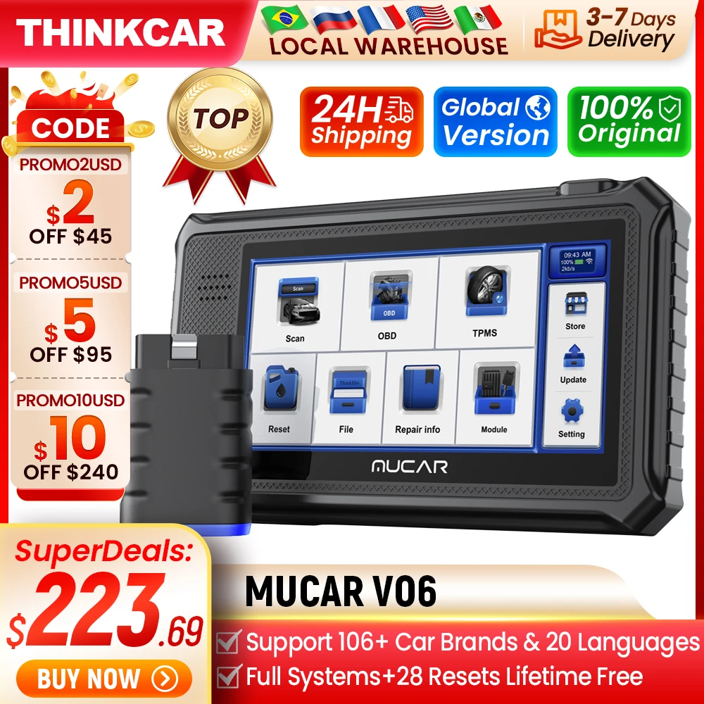 THINKCAR MUCAR VO6 Best Professional Car Diagnostic Tools Full System Automotive Obd2 Scanner OBD Auto Diagnosis 28 Resets Free
