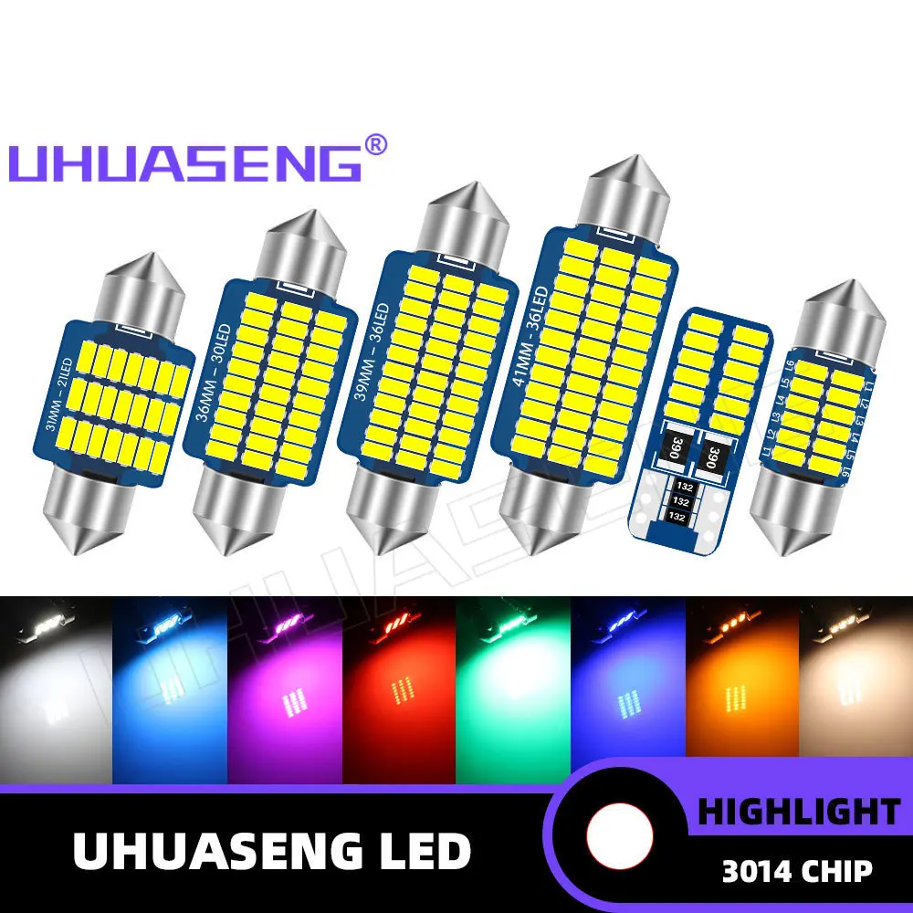 UHUASENG T10 W5W BA9S T4W Festoon Reading Car Interior Bulb C5W C10W Dome 28 31 36 39 41 MM License Plate Signal Lamp Led Light