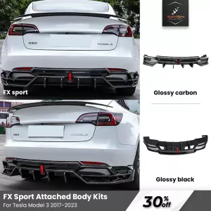 FX Sport Model3 Rear Diffuser For Tesla Model 3 Body Kits Tesla Rear Spoiler Bumper Lip Tesla 2020-2023 Exterior Tuning